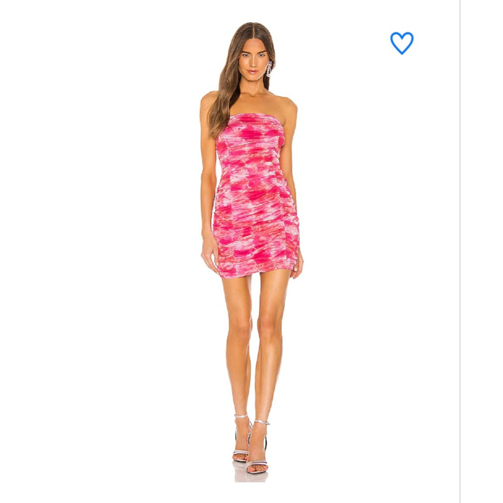 Revolve Ivanna Pink Tie-Dye Ruched Strapless Mini Dress S